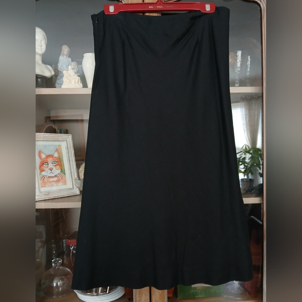 Kenar Linen Aline Circle Knee Length Black Skirt - l